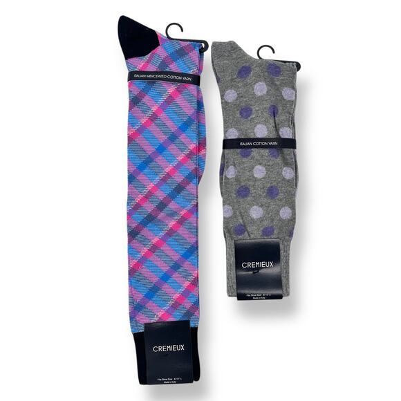 Cremieux Plaid Polka Dot Crew Knee Sock Lot Mens 6-12.5 Spring Easter - Picture 1 of 3